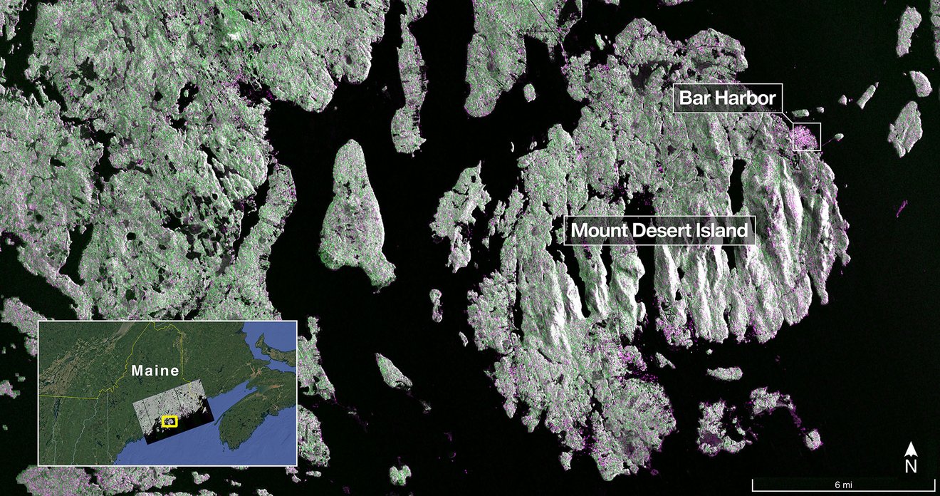 NISAR first light imagery of Mount Desert Island, Maine, USA