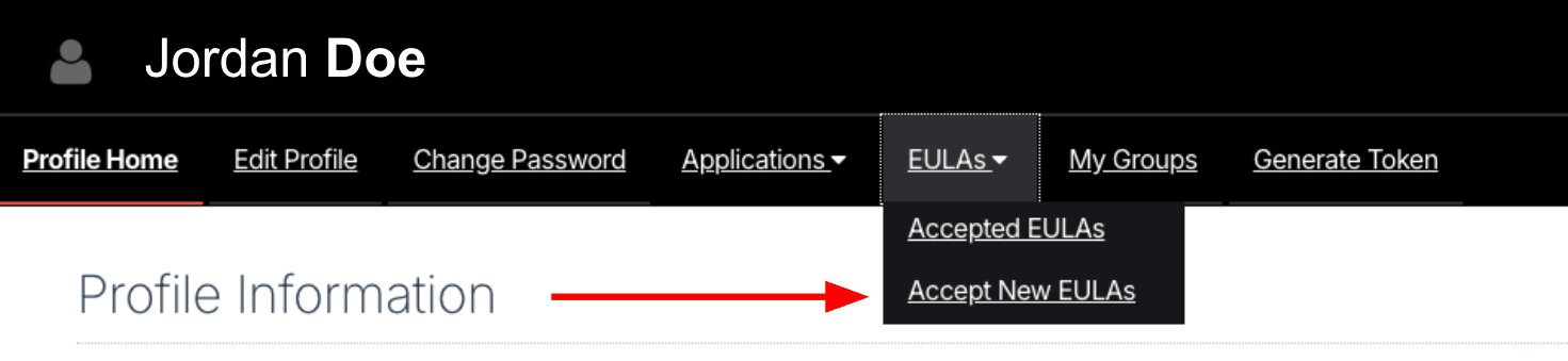 Image showing the Earthdata Login Eula tab