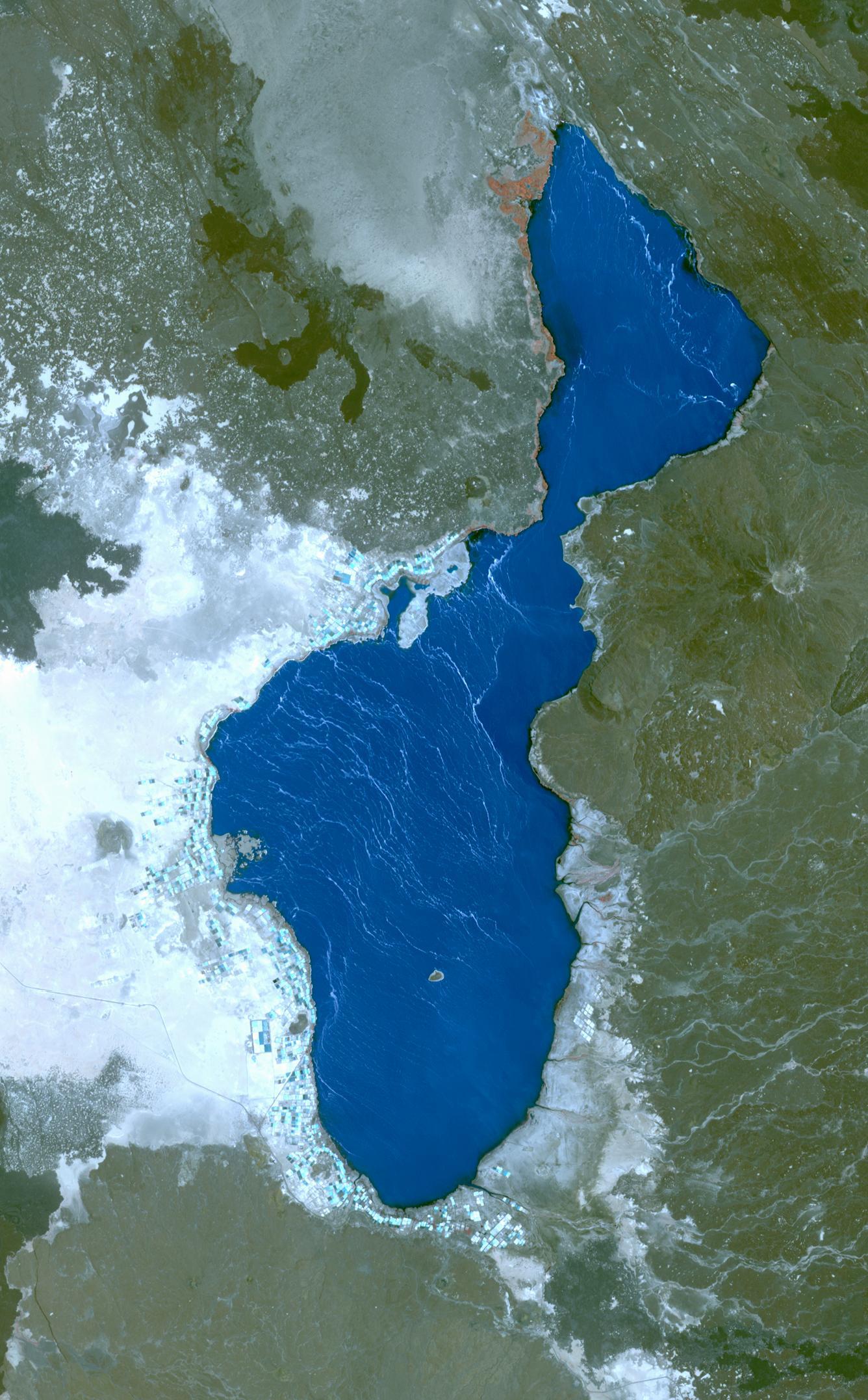 Optical satellite image of Lake Afrera and surrounding geolgical features
